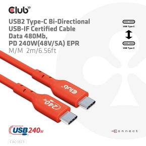 Club3D Kabel USB 2 Typ C PD 240W / 480Mb 2m St/St