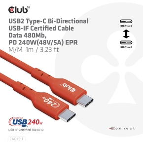 Club3D Kabel USB 2 Typ C PD 240W / 480Mb 4m St/St