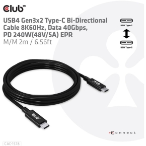 Club3D Kabel USB 4 Typ C PD 240W / 8K / 40Gbps 2m St/St