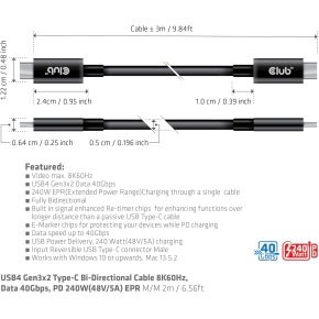 Club3D Kabel USB 4 Typ C PD 240W / 8K / 40Gbps 3m St/St