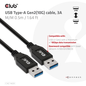 Club3D Kabel USB Typ-A Gen2 0.5m 10 Gbps St/St