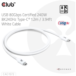Club3D Kabel USB-C 80Gbps zertifi. PD240W/8K240Hz 1.2m weiß