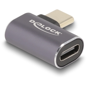 DELOCK USB Adapter 40 Gbps USB Type-C PD 3.0 100 W Stecker zu Buchse gewinkelt links / rechts 8K 60 Hz Metall