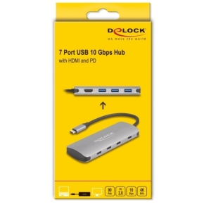DELOCK 7 Port USB 10 Gbps Hub und 4K HDMI Ausgang mit USB Type-C Anschluss und PD 3.0 90 Watt