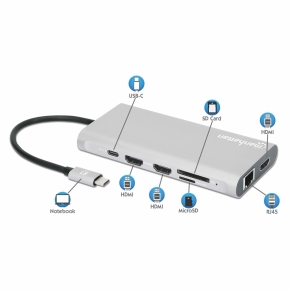 MANHATTAN 12-in1 Dockingstation 3xHDMI 4xUSB USB-C DP RJ45