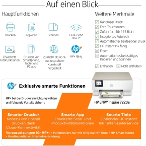 T HP ENVY Inspire 7220e 3in1 HP+ A4 WLAN Bluetooth Airprint Duplex