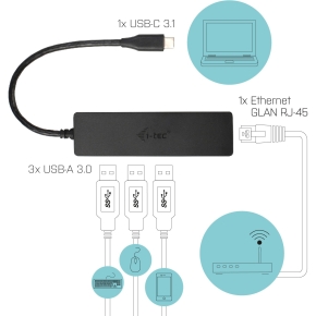 D I-TEC USB-C SLIM HUB + GLAN
