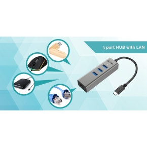 D I-TEC USB-C 3-PORT HUB + GLAN