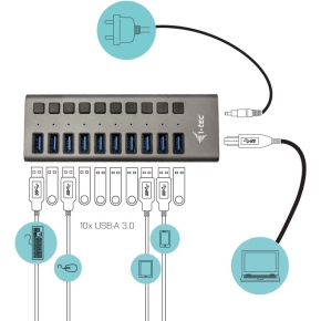 D I-TEC USB 3.0 HUB 10 PORT 48 W