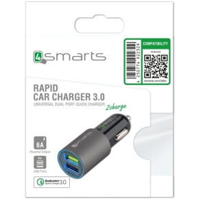 4smarts Rapid Qualcomm 3.0 Dual KFZ-Lader. 2 USB. matt-grau