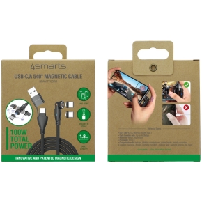 4smarts USB-C/A 540 Magnetkabel GravityCord 100W 1.8m schwarz