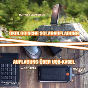 4smarts Solar Powerbank TitanPack Flex 10000mAh. Stand. Lampe