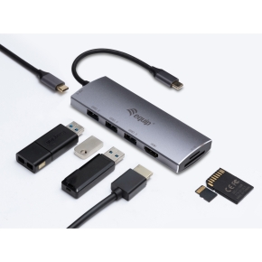Equip Dock USB-C->HDMI.3xUSB3.0.SD.TF.60WPD 15cm si