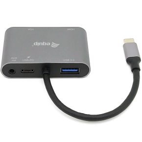 Equip Dock USB-C->HDMI.VGA.USB3.0.AUX.100WPD 15cm sw