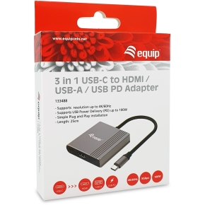 Equip Dock USB-C->HDMI.USB-A.100WPD 25cm gr
