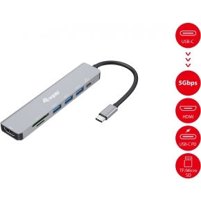 Equip Dock USB-C->HDMI.3xUSB3.0.SD/TF.100WPD 25cm si