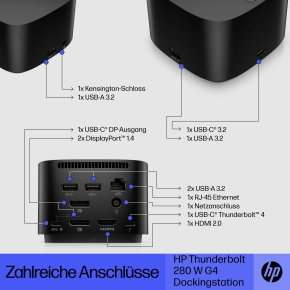 D HP Thunderbolt 280W G4 Dock with Combo Cable für Notebook und mobile Workstation