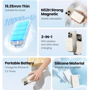 10000mAh Mini Powerbank Wireless 20W with MagSafe white
