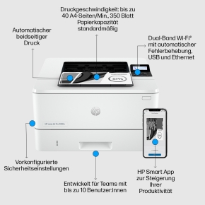 L HP LaserJet Pro 4002dn S/W-Laserdrucker A4 40 S./Min LAN Duplex