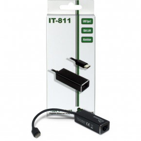 Adapter USB-C > Gigabit Lan RJ45 1000 MBit/s Inter-Tech Black