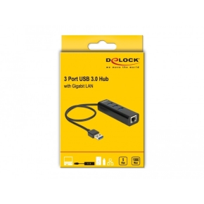 DELOCK HUB USB 3.0 3 Port extern + 1 x Gigabit LAN Port schwarz