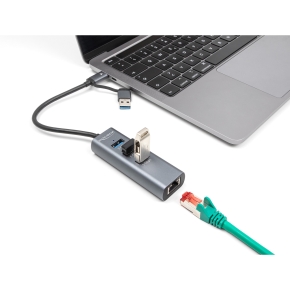 DELOCK 3 Port USB 5 Gbps Hub + Gigabit LAN mit USB Type-C oder USB Typ-A Anschluss im Metallgehuse