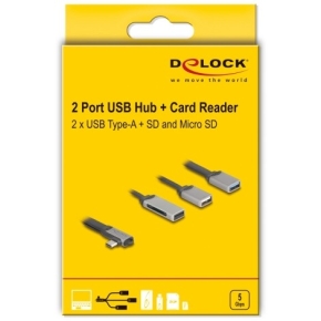 DELOCK 2 Port USB Hub inklusive SD und Micro SD Card Reader mit USB Type-C Anschluss