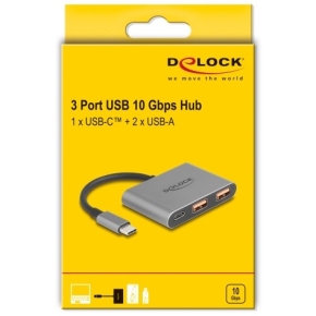 DELOCK 3 Port USB Hub 10 Gbps mit USB Type-C zu 1 x USB Type-C + 2 x USB Typ-A