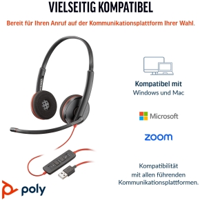 HP Poly Blackwire 3220 Stereo USB-C Headset +USB-C/A Adapter (Bulk) (209749-201/209745-201)