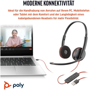 HP Poly Blackwire 3220 Stereo USB-C Headset +USB-C/A Adapter (Bulk) (209749-201/209745-201)