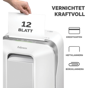 Fellowes Powershred LX201 Aktenvernichter MicroCut 12 Blatt 2x12mm P-5 Weiss