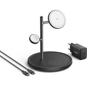 ANKER MagGo Magnetic Charging Stand 15W 3-in-1 Ladestnder fuer iPhone Apple Watch AirPods schwarz