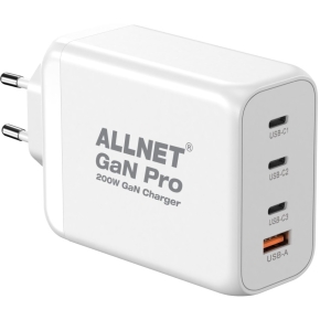 Z ALLNET Ersatznetzteil QC USB-C PD GaN Netzteil Power Supply200Watt 1x USB Typ-A QC 3x USB Typ-C**EU PLUG**