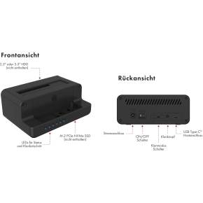 ICY BOX IB-2914MSCL-C31 Klon- und DockingStation für M.2 NVMe SSD und 3.5/2.5 SATA HDD/SSD