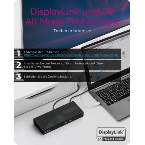 D Dockingtation 4xUSB-A/2xUSB-C/2xHDMI/DisplayPort ICY BOX Black