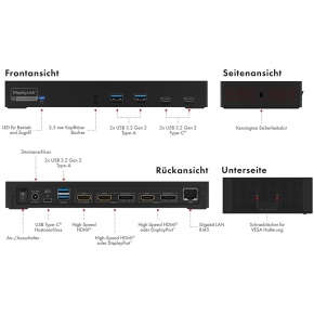 D Dockingtation 4xUSB-A/2xUSB-C/2xHDMI/DisplayPort ICY BOX Black