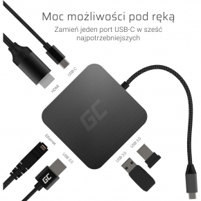 Green Cell AK61 USB-C HUB 6-Port 3xUSB 3.0; USB-C; HDMI; Gigabit LAN