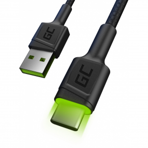 Green Cell USB-C > USB 3.0 (ST-ST) 2m Ladekabel LED Schwarz