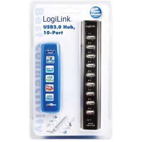 USB2.0 HUB 10Port LogiLink aktiv mit Netzteil Black