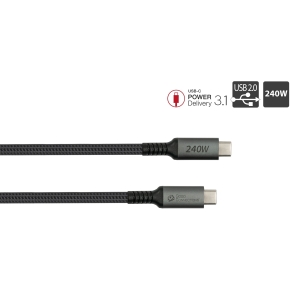 GoodConnections USB-C 2.0 (ST-ST) 3m Anschlusskabel Textilmantel 240W Anthrazit