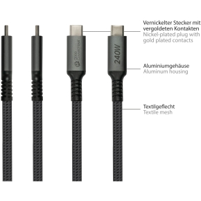 GoodConnections USB-C 2.0 (ST-ST) 3m Anschlusskabel Textilmantel 240W Anthrazit