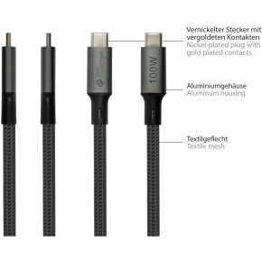 GoodConnections USB-C 4.0 (ST-ST) 0,5m Anschlusskabel Textilmantel 100W 8K 30Hz Anthrazit