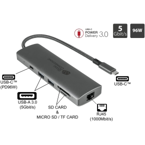 GoodConnections HUB-C001A USB-C HUB 10-Port 2xHDMI; 1xDP; 1xUSB-C; 2xUSB 3.0; 1xUSB 2.0; 1xRJ45; 1xKartenleser Anthrazit