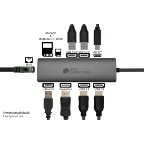 GoodConnections HUB-C001A USB-C HUB 10-Port 2xHDMI; 1xDP; 1xUSB-C; 2xUSB 3.0; 1xUSB 2.0; 1xRJ45; 1xKartenleser Anthrazit