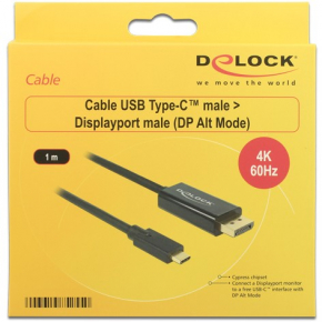 DeLock DisplayPort 1.2 > USB-C (ST-ST) 1m Adapterkabel 4K 60Hz Schwarz