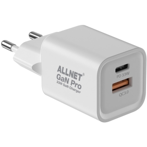 Z ALLNET Ersatznetzteil QC USB-C PD GaN Netzteil Power Supply33Watt 1x USB Typ-A QC 1x USB Typ-C**EU PLUG**