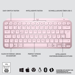Logitech MX Keys Mini Minimalist Wireless Illuminated Keyboard - ROSE - CENTRAL (DE)