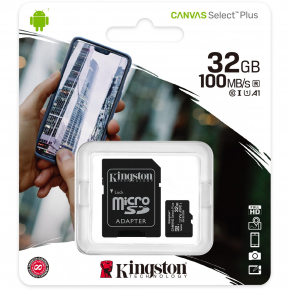 CARD 32GB Kingston Canvas Select Plus MicroSDHC 100MB/s +Adapter