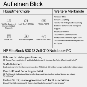 HP EliteBook 830 G10 Intel Core i5-1335U 33,8cm 13,3Zoll WUXGA AG Sure View 16GB 512GB/SSD UMA WWAN Wi-Fi 6e FPR W11P 3J Gar (DE)