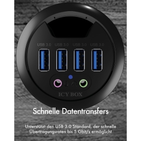 HUB Tisch-Hub 4x USB 3.0 Type-A mit Audio Ein-/Ausgang ICY BOX